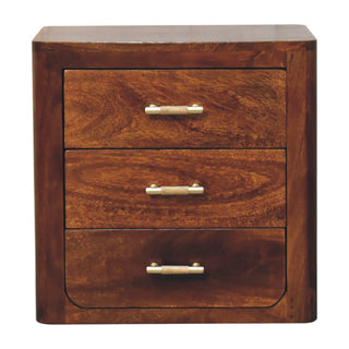 Luca 3-Drawer Bedside Table in Mango Wood with Chestnut Finish