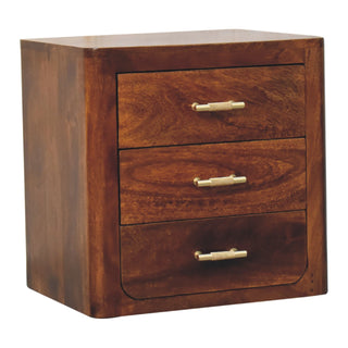 Luca 3-Drawer Bedside Table in Mango Wood with Chestnut Finish