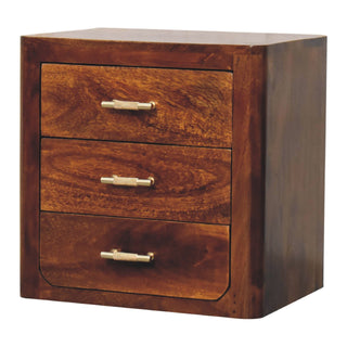 Luca 3-Drawer Bedside Table in Mango Wood with Chestnut Finish