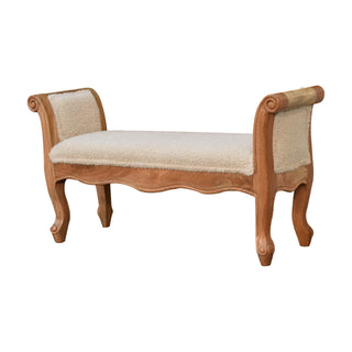 Bouclé French-Inspired Bench with Mango Wood Frame