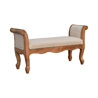 Bouclé French-Inspired Bench with Mango Wood Frame
