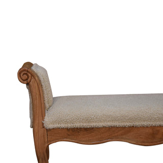 Bouclé French-Inspired Bench with Mango Wood Frame