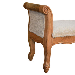 Bouclé French-Inspired Bench with Mango Wood Frame