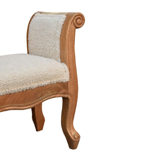 Bouclé French-Inspired Bench with Mango Wood Frame