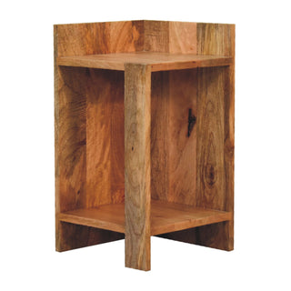 Open-Frame Mango Wood Bedside Table, Oak Finish