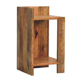 Open-Frame Mango Wood Bedside Table, Oak Finish