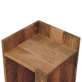 Open-Frame Mango Wood Bedside Table, Oak Finish