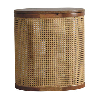 Mango Wood and Rattan Lid Up Storage Stool