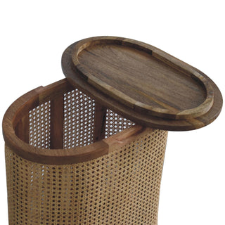Mango Wood and Rattan Lid Up Storage Stool