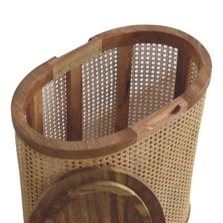 Mango Wood and Rattan Lid Up Storage Stool