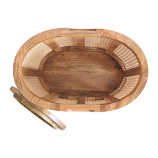 Mango Wood and Rattan Lid Up Storage Stool