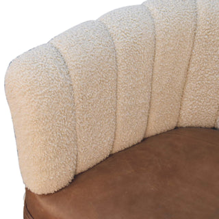 Mango Wood Frame Armchair with Buffalo Leather and Bouclé Upholstery