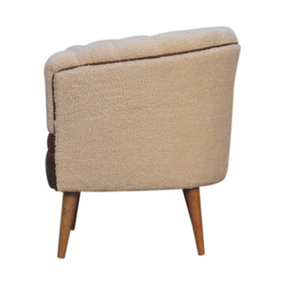 Mango Wood Frame Armchair with Buffalo Leather and Bouclé Upholstery