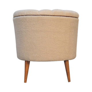 Mango Wood Frame Armchair with Buffalo Leather and Bouclé Upholstery