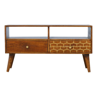 Mango Wood TV Stand with Abstract Brass Inlay