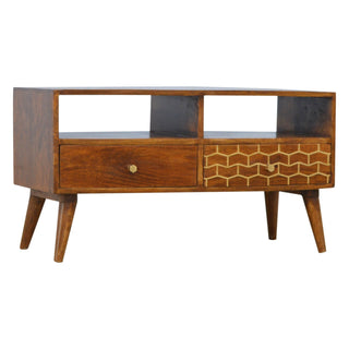 Mango Wood TV Stand with Abstract Brass Inlay