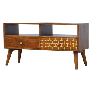 Mango Wood TV Stand with Abstract Brass Inlay
