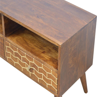 Mango Wood TV Stand with Abstract Brass Inlay