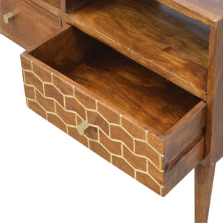 Mango Wood TV Stand with Abstract Brass Inlay