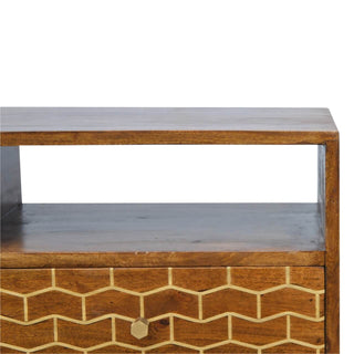 Mango Wood TV Stand with Abstract Brass Inlay