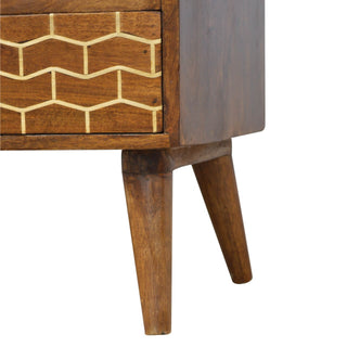 Mango Wood TV Stand with Abstract Brass Inlay