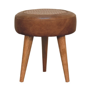 Mango Wood and Buffalo Leather Stool