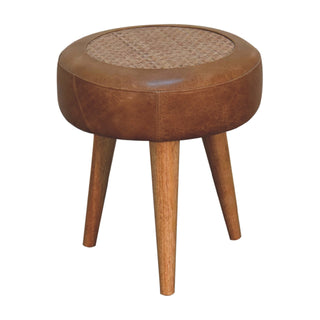 Mango Wood and Buffalo Leather Stool
