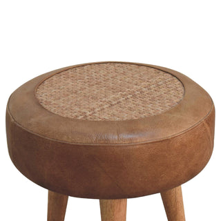 Mango Wood and Buffalo Leather Stool