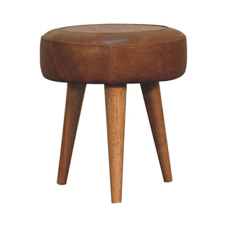 Mango Wood and Buffalo Leather Stool