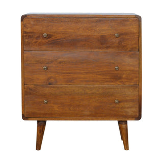 Curved 3-Drawer Mango Wood Chest - Chestnut Finish