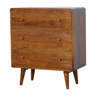 Curved 3-Drawer Mango Wood Chest - Chestnut Finish