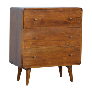 Curved 3-Drawer Mango Wood Chest - Chestnut Finish