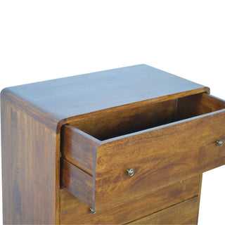 Curved 3-Drawer Mango Wood Chest - Chestnut Finish