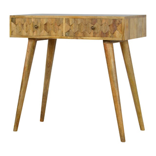 Pineapple Carved Console Table, 2-Drawer, Oak Finish