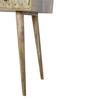 Pineapple Carved Console Table, 2-Drawer, Oak Finish