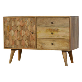 Pineapple Carved Mango Wood Sideboard, Oak Finish