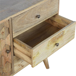 Pineapple Carved Mango Wood Sideboard, Oak Finish