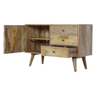 Pineapple Carved Mango Wood Sideboard, Oak Finish