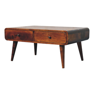 Chestnut Finish Mango Wood Coffee Table with 2 Drawers