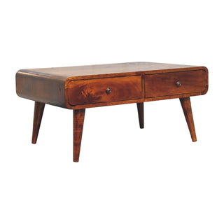 Chestnut Finish Mango Wood Coffee Table with 2 Drawers