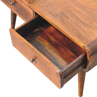 Chestnut Finish Mango Wood Coffee Table with 2 Drawers