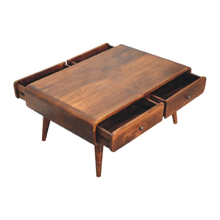 Chestnut Finish Mango Wood Coffee Table with 2 Drawers