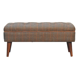 Mango Wood and Mixed Tweed + Buffalo Leather Pipe Bench