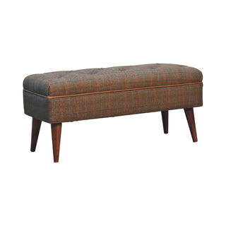 Mango Wood and Mixed Tweed + Buffalo Leather Pipe Bench