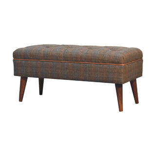 Mango Wood and Mixed Tweed + Buffalo Leather Pipe Bench