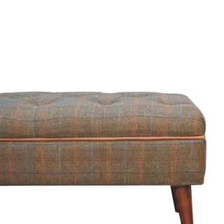 Mango Wood and Mixed Tweed + Buffalo Leather Pipe Bench
