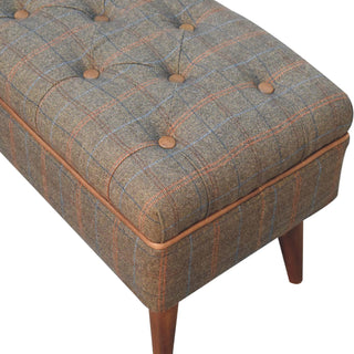 Mango Wood and Mixed Tweed + Buffalo Leather Pipe Bench