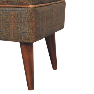 Mango Wood and Mixed Tweed + Buffalo Leather Pipe Bench
