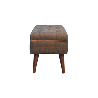 Mango Wood and Mixed Tweed + Buffalo Leather Pipe Bench