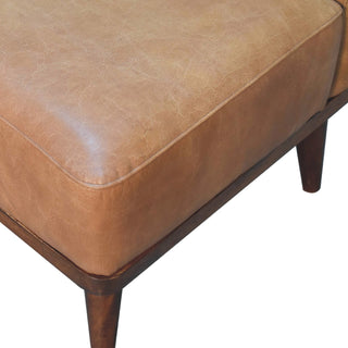 Mango Wood Frame Buffalo Hide Leather Backrest Stool